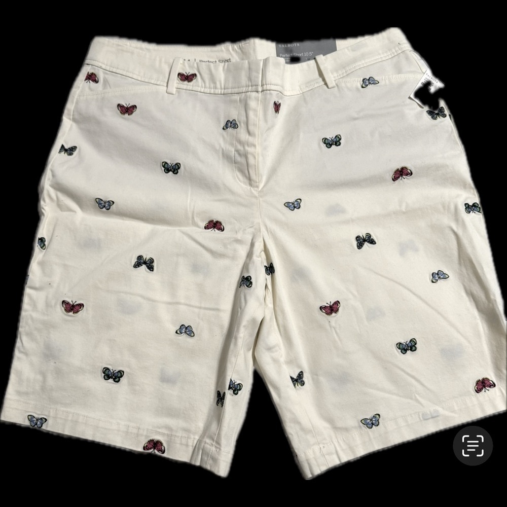 Talbots Cream Women's Bermudas with Butterfly Embroidery NWT Size 14 - Picture 4 of 8